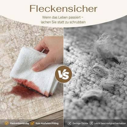 Runder Teppich Beige 120cm – Vintage Kurzflor, Waschbar
