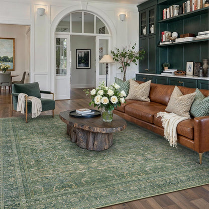 Vintage Grün Teppich 200x300cm Waschbar – Wohnzimmer & Schlafzimmer