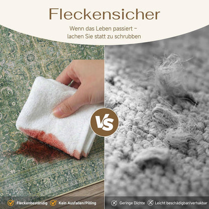 Vintage Teppich Grün 300x400cm Waschbar – Wohnzimmerteppich