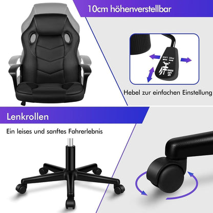 Ergonomischer Gaming-Schreibtischstuhl, höhenverstellbar, 150 kg belastbar