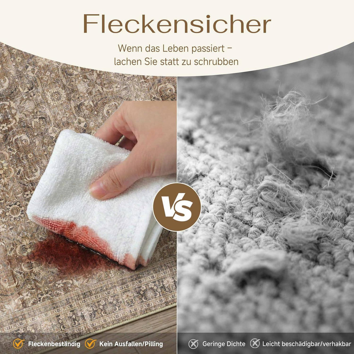 Vintage Teppich Braun 160x230cm – Waschbar & Rutschfest