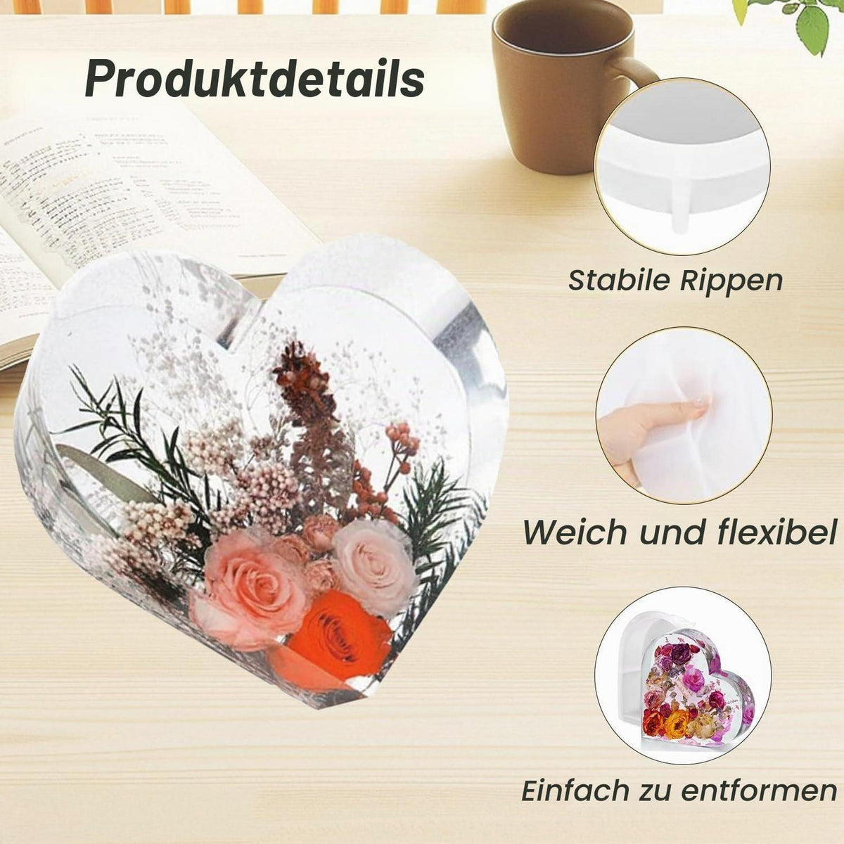 Silikonform Epoxidharz Herz – Große Gießform für DIY Dekoration