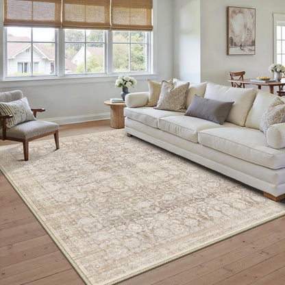 Vintage Teppich Beige 160x230cm Waschbar & Rutschfest