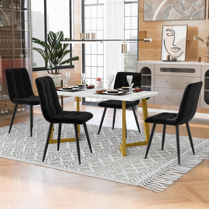 Esstisch Set 117x68cm mit 4 Samtstühlen Schwarz/Gold