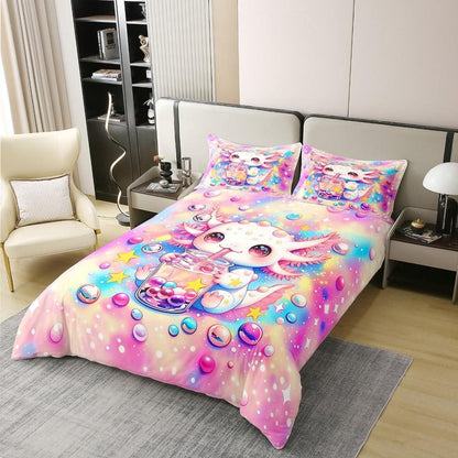 Axolotl Bettwäsche Set Baumwolle 220x240 Rosa Lila Blau