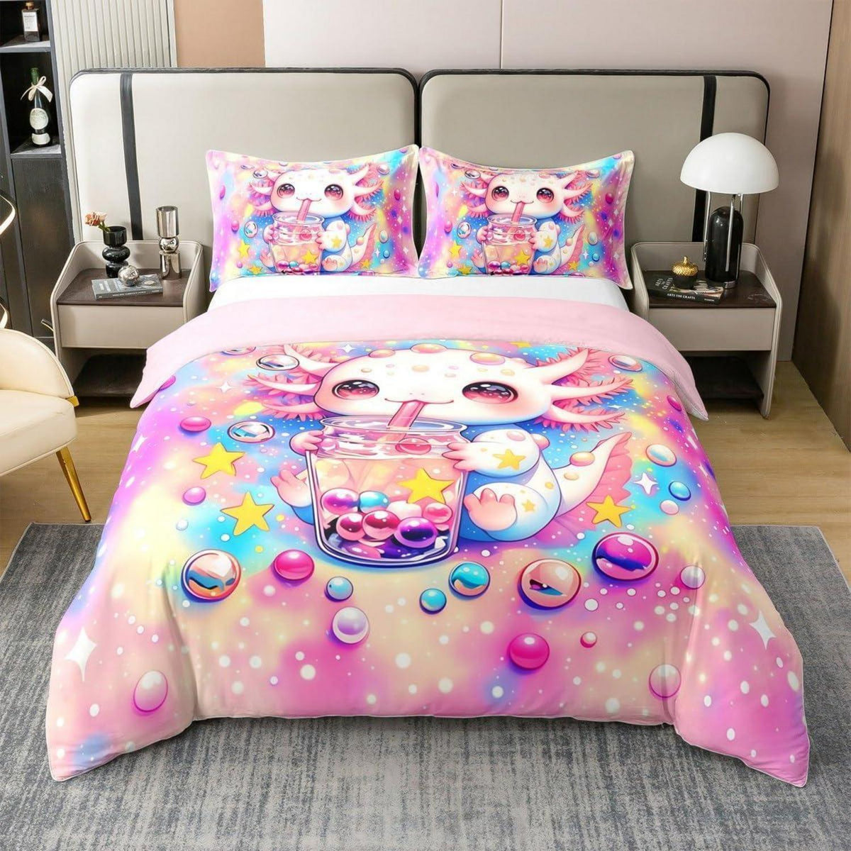 Axolotl Bettwäscheset Baumwolle 200x200 Regenbogen Kawaii