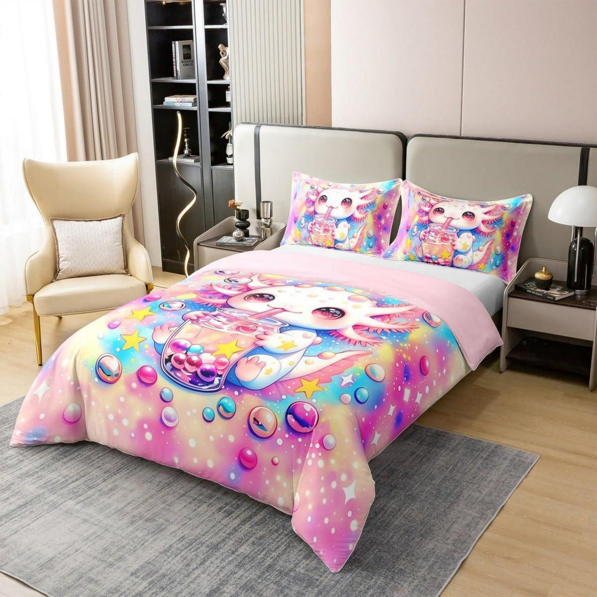 Axolotl Bettwäscheset Baumwolle 200x200 Regenbogen Kawaii