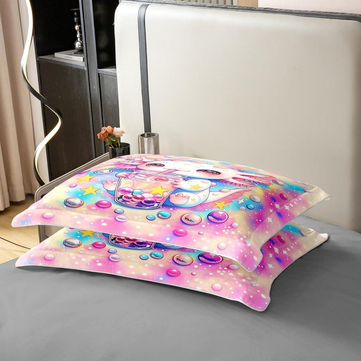 Axolotl Bettwäsche Baumwolle 155x220 Regenbogen Kawaii Bettbezug