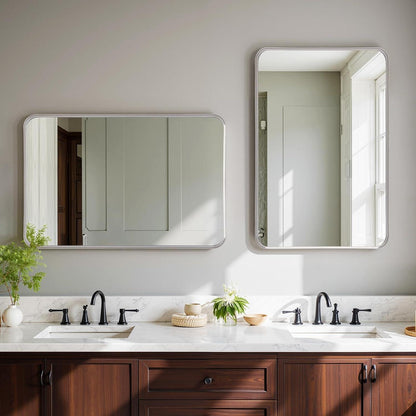 Wandspiegel 60x90 cm – Moderner Badezimmer Spiegel mit Silberrahmen