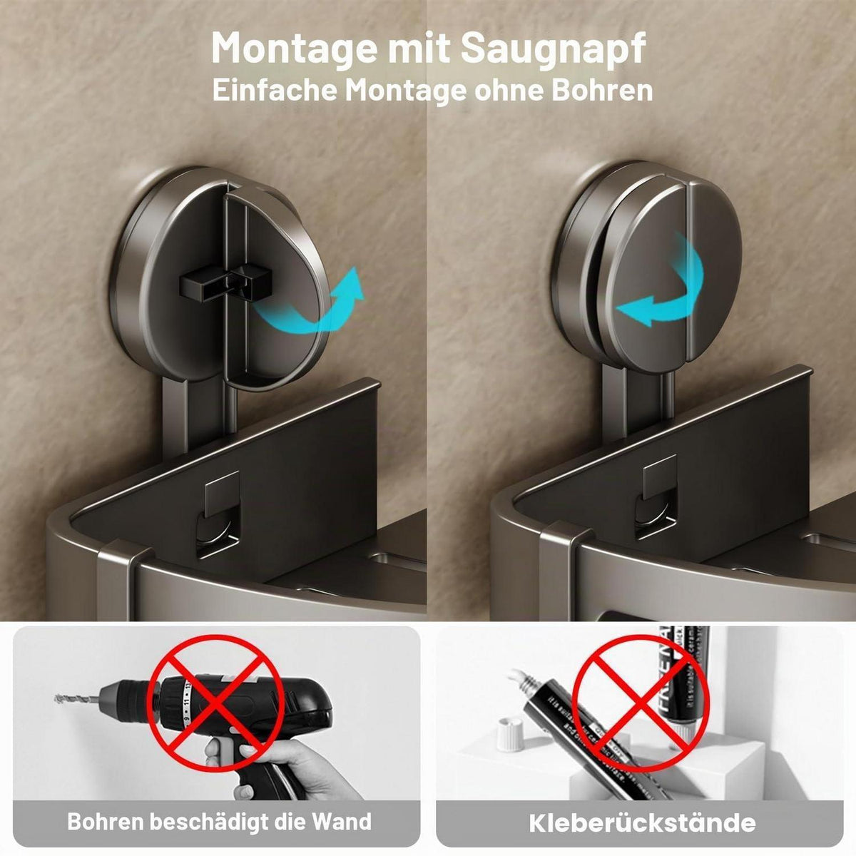 Duschablage Ecke ohne Bohren – Duschkorb mit Haken & Handtuchhalter