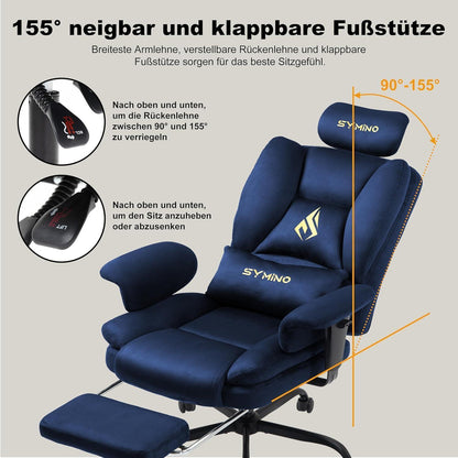 Gaming Stuhl mit Fußstütze, Chefsessel Dunkelblau