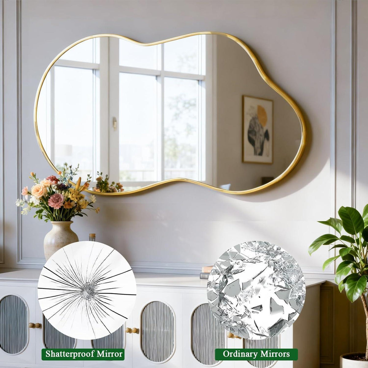 Asymmetrischer Wandspiegel Gold 50x90cm – Moderner Badezimmer Spiegel