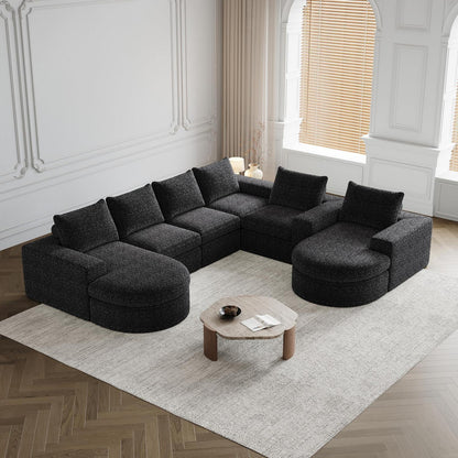 Modulares Ecksofa mit Liegefläche & Nackenkissen – Schwarz