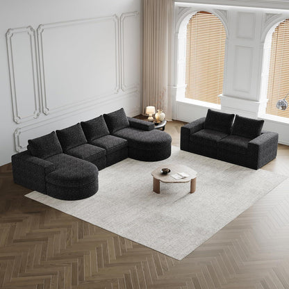 Modulares Ecksofa mit Liegefläche & Nackenkissen – Schwarz