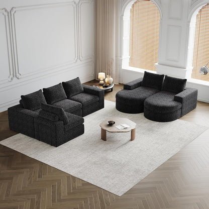Modulares Ecksofa mit Liegefläche & Nackenkissen – Schwarz