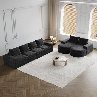 Modulares Ecksofa mit Liegefläche & Nackenkissen – Schwarz