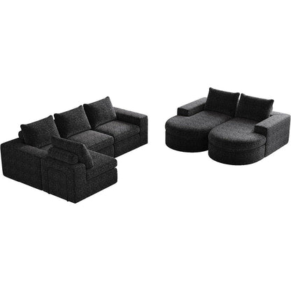 Modulares Ecksofa mit Liegefläche & Nackenkissen – Schwarz