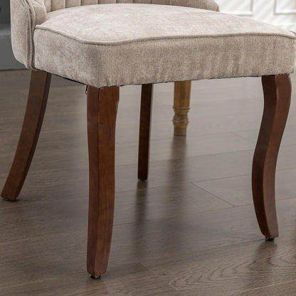 Esszimmerstühle 6er Set, Beige – Massivholz & Chenille-Stoff