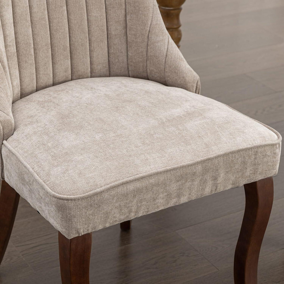 Esszimmerstühle 6er Set, Beige – Massivholz & Chenille-Stoff
