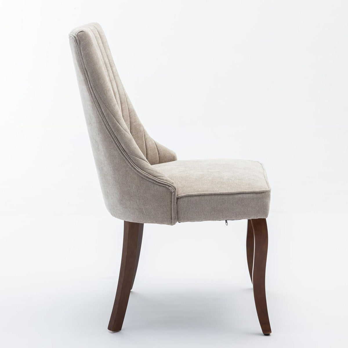 Esszimmerstühle 6er Set, Beige – Massivholz & Chenille-Stoff