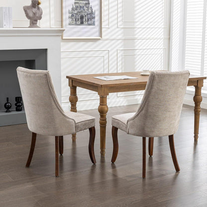 Esszimmerstühle 2er Set, Beige – Massivholz & Chenille
