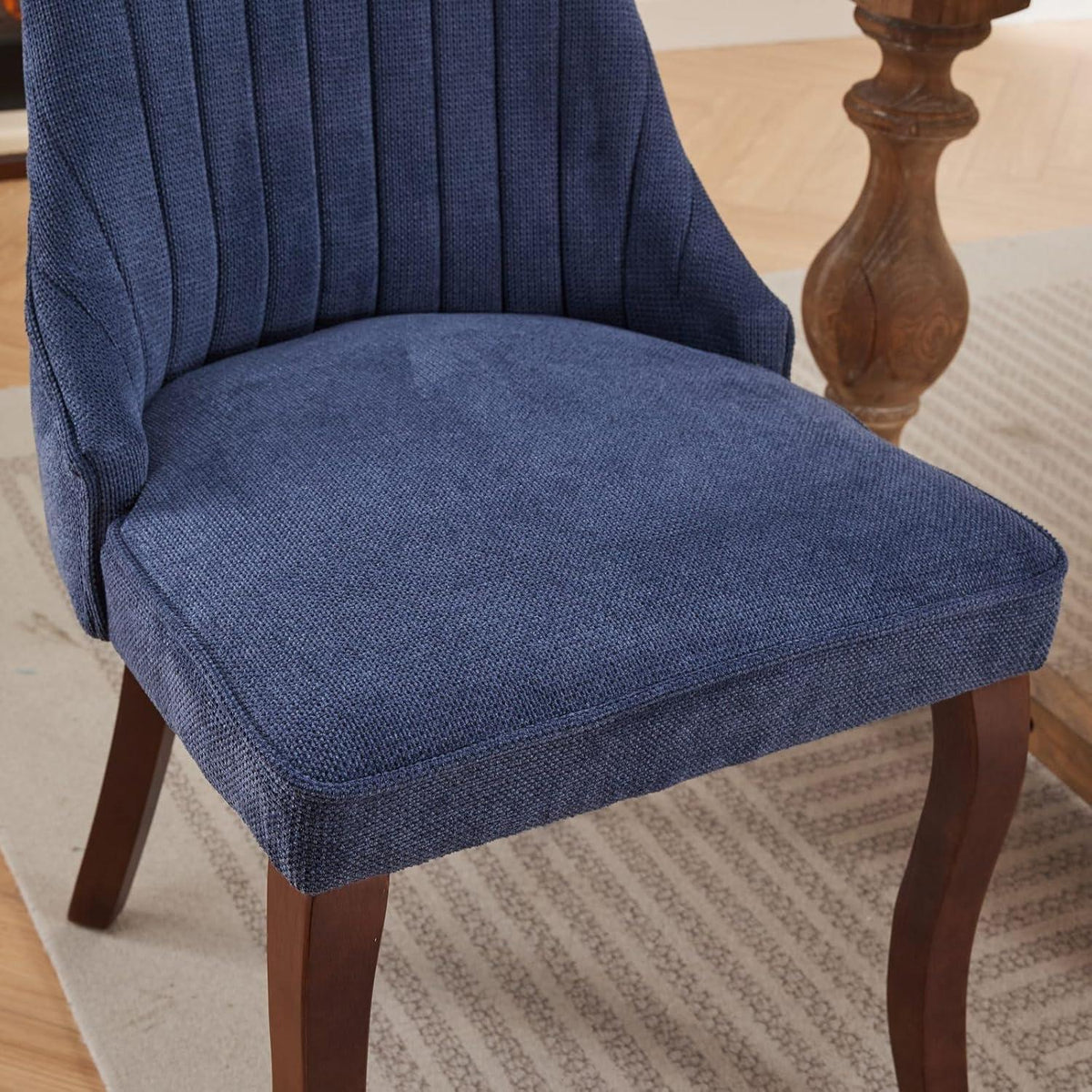 Esszimmerstühle 2er Set Blau – Bequemer Chenille-Stoff & Massivholz