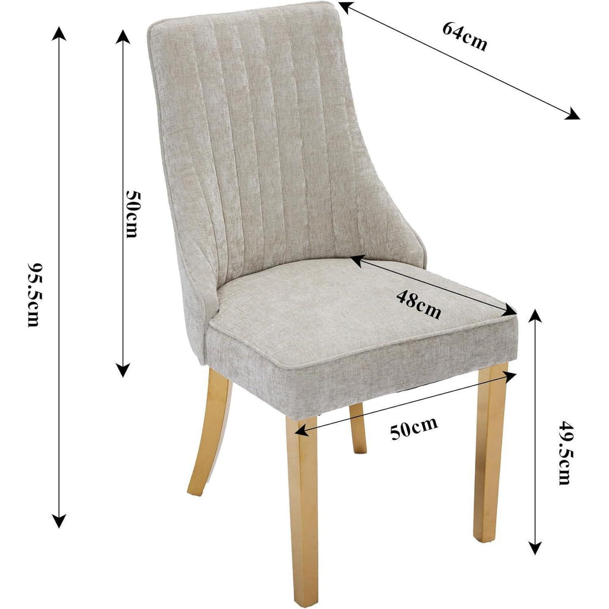 Esszimmerstühle 6er Set Beige, Chenille-Stoff & Goldene Beine