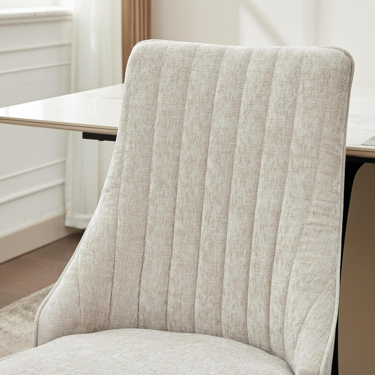 Esszimmerstühle 6er Set Beige, Chenille-Stoff & Goldene Beine