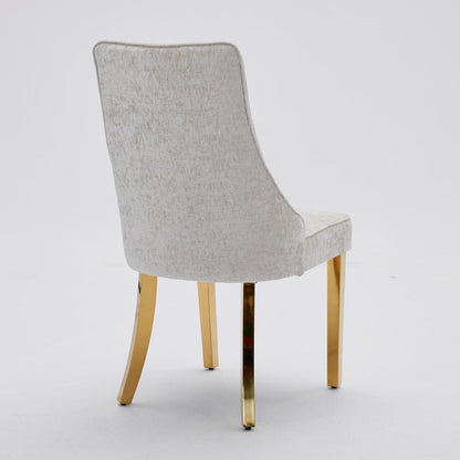 Esszimmerstühle 6er Set Beige, Chenille-Stoff & Goldene Beine