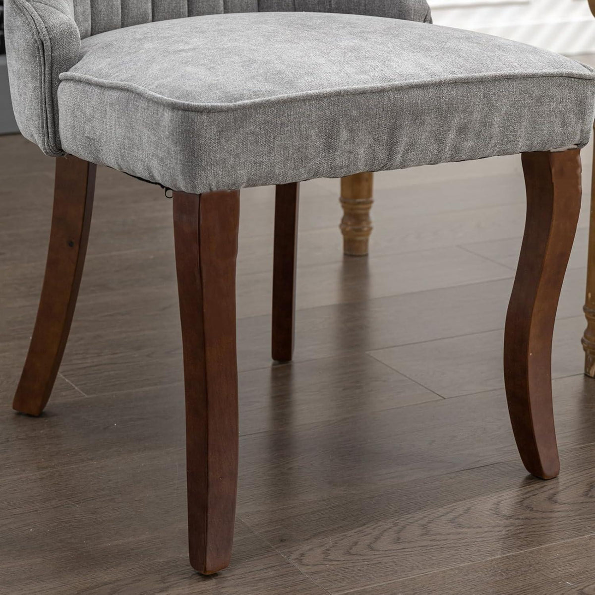 Esszimmerstühle 6er Set Grau – Massivholz Beine & Chenille-Stoff