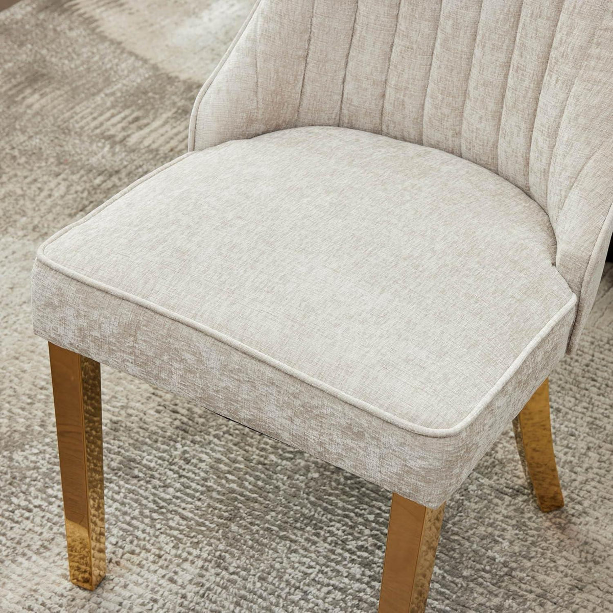 Esszimmerstühle 4er Set Beige, Chenille & Edelstahlbeine