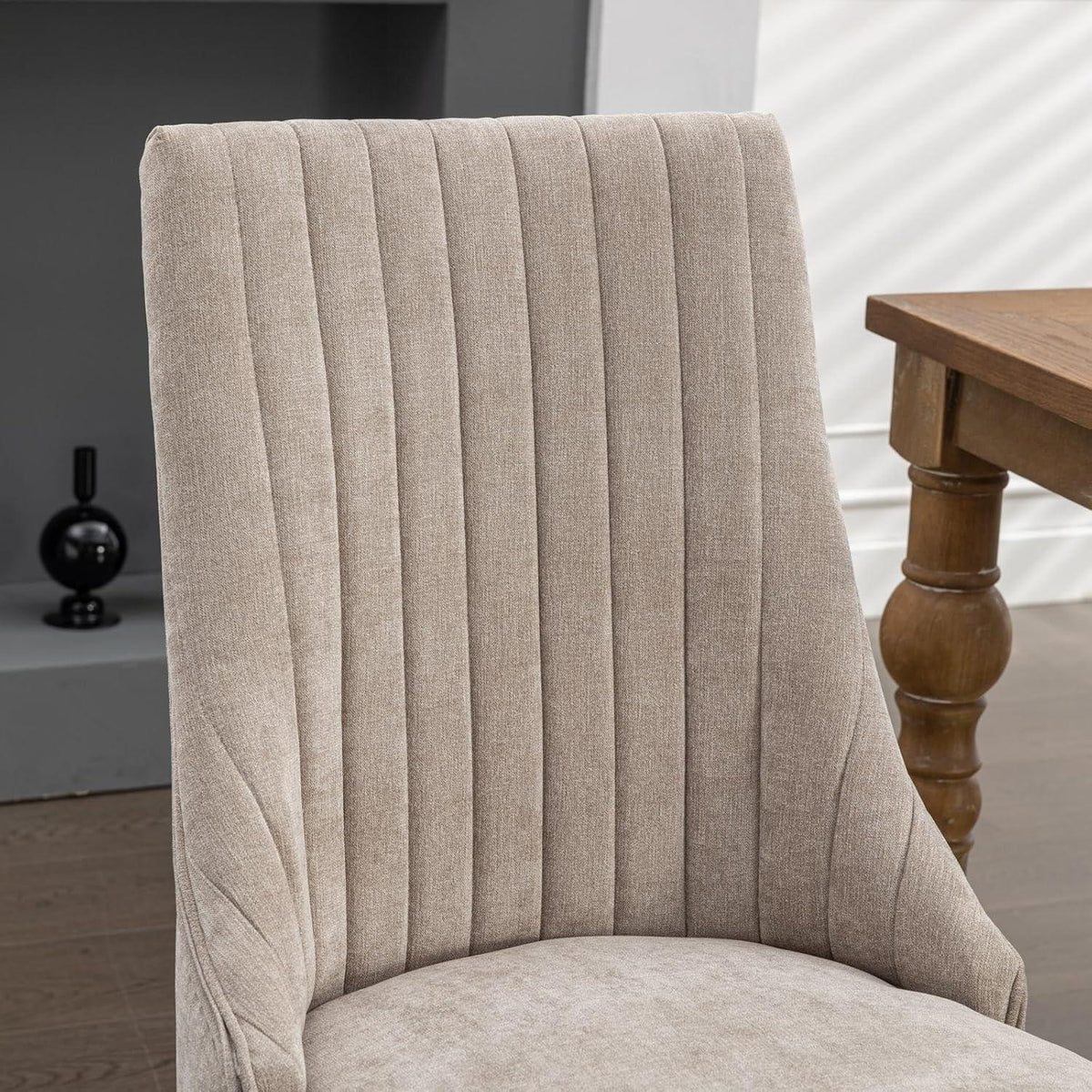 Esszimmerstühle 4er Set, Beige – Massivholz & Chenille