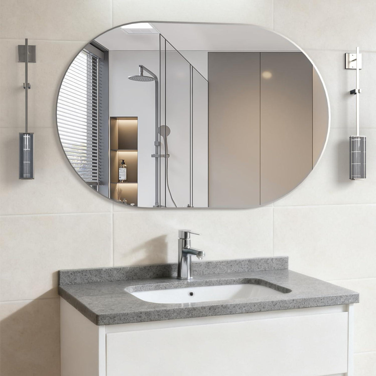 Ovaler Badezimmerspiegel 60x90cm mit Silberrahmen – Modern & Wandmontage