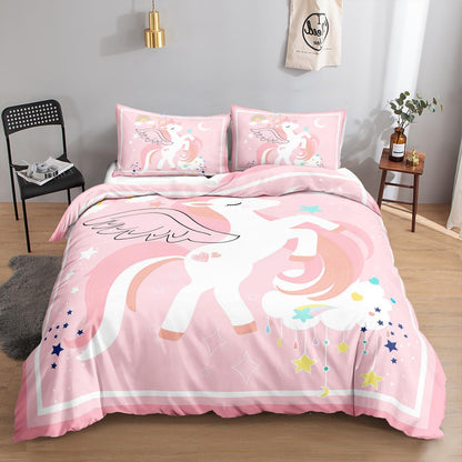 Einhorn Bettwäsche Set 200x200 cm Rosa mit Regenbögen