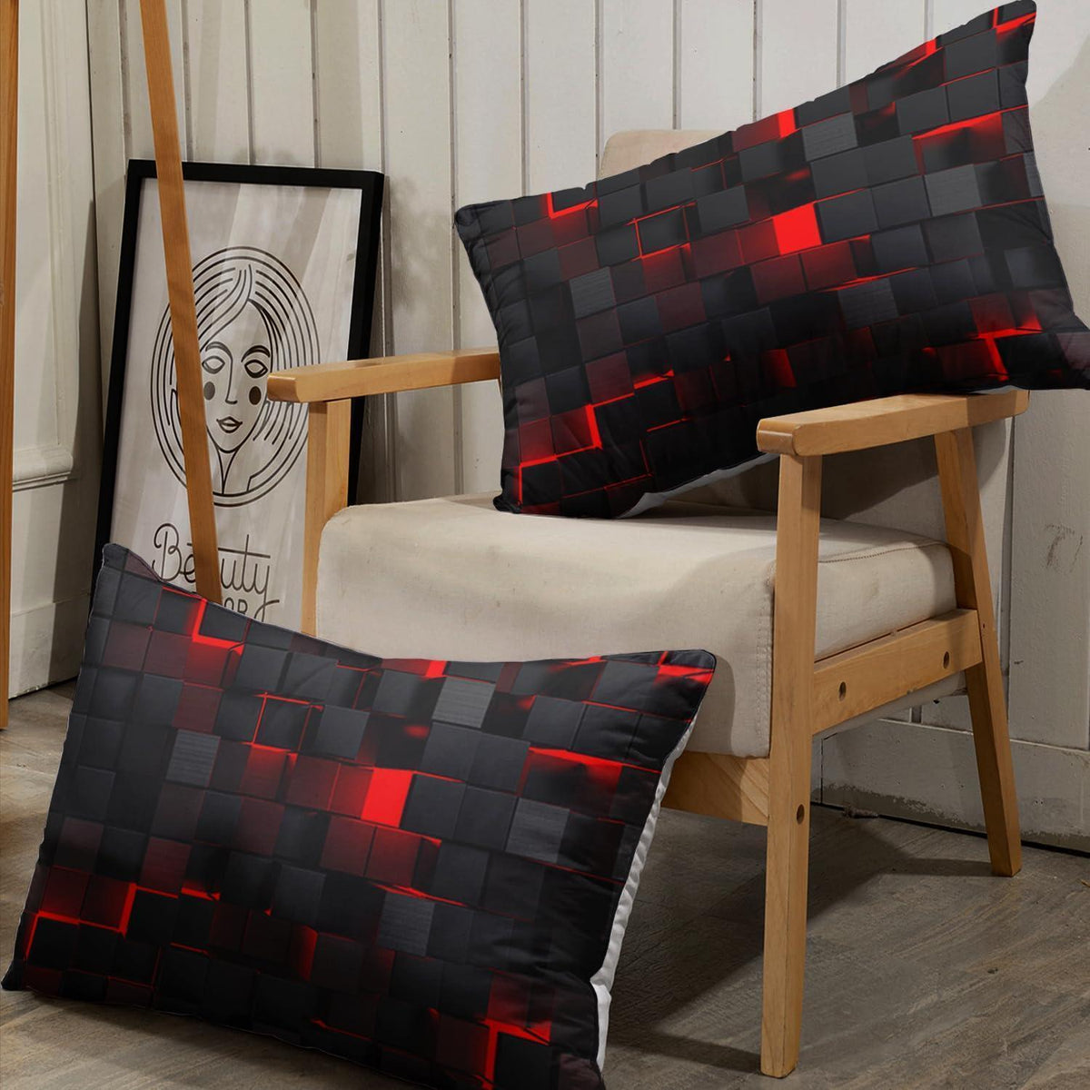 Würfel 3D Bettwäsche Set 200x200 cm Schwarz Rot