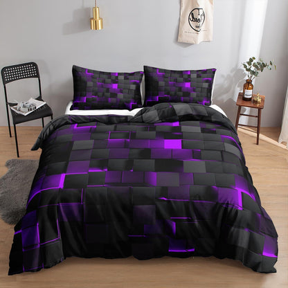 Würfel 3D Bettwäsche Set Schwarz Lila 200x200 cm