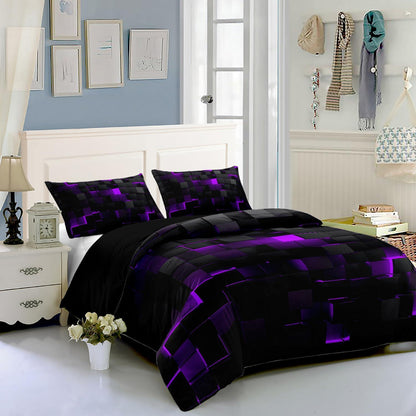 Würfel 3D Bettwäsche Set Schwarz Lila 200x200 cm
