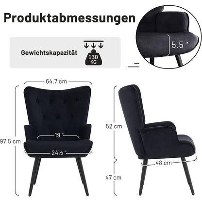 Ohrensessel 2er Set Schwarz – Skandinavischer Samt Relaxsessel