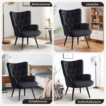 Ohrensessel 2er Set Schwarz – Skandinavischer Samt Relaxsessel