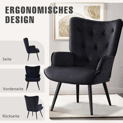 Ohrensessel 2er Set Schwarz – Skandinavischer Samt Relaxsessel