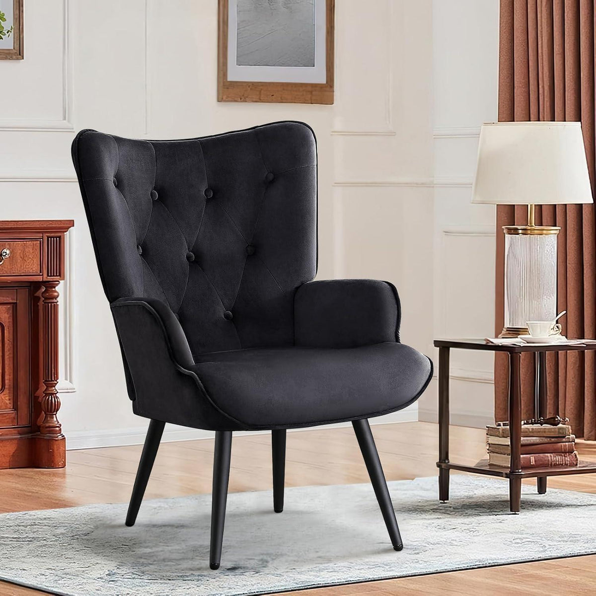 Ohrensessel 2er Set Schwarz – Skandinavischer Samt Relaxsessel