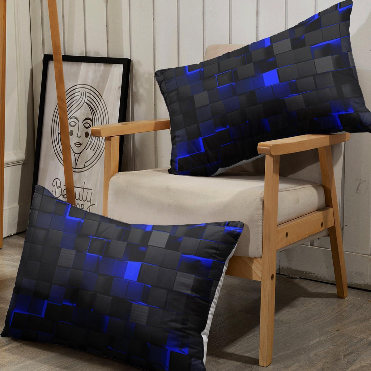 Würfel 3D Bettwäsche Set 200x200 cm Schwarz Blau