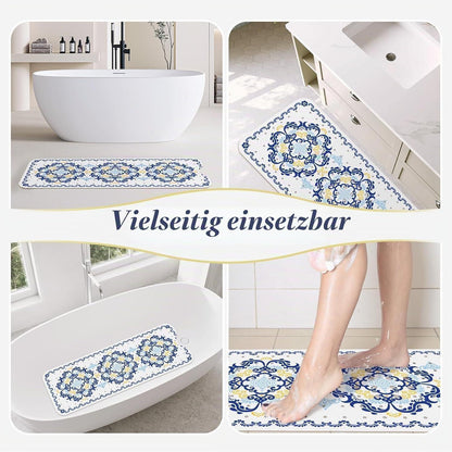 Rutschfeste Badewannenmatte Blau – 100x40 cm, Boho Design