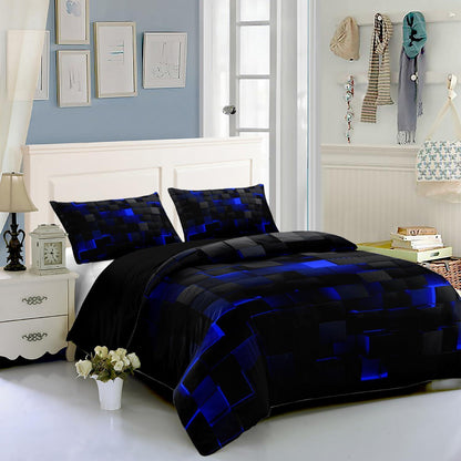 Würfel 3D Bettwäsche-Set Schwarz Blau 155x220cm