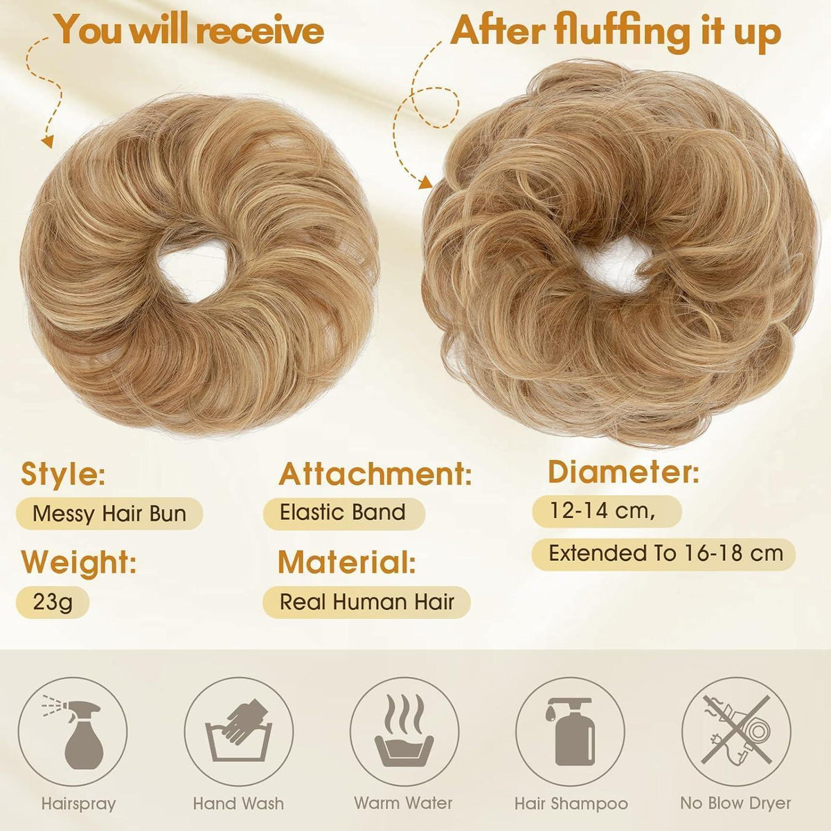 Echthaar Dutt Haarteil mit Gummiband – Hellbraun/Blond