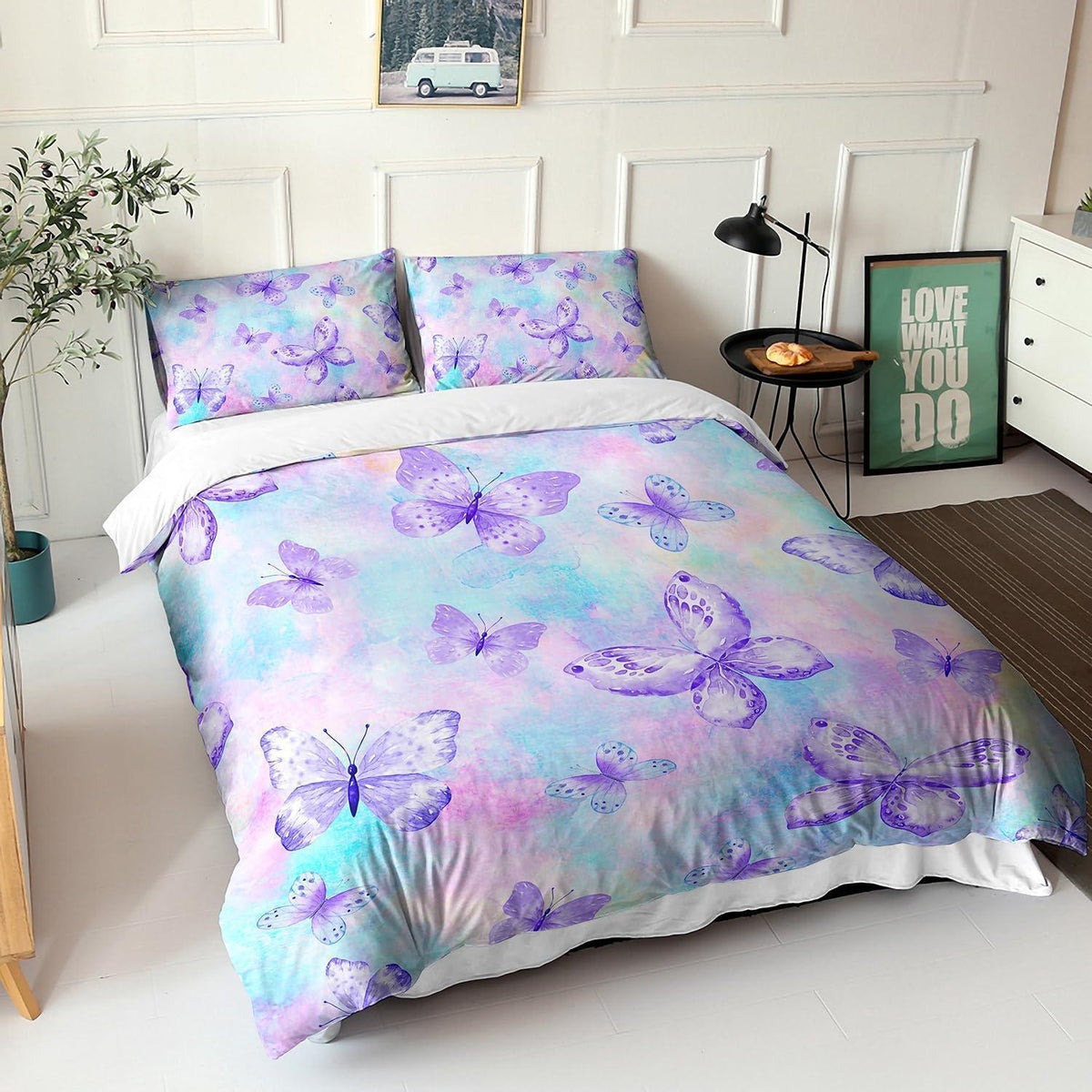 Bettwäsche-Set Schmetterlinge Lila 200x200 cm