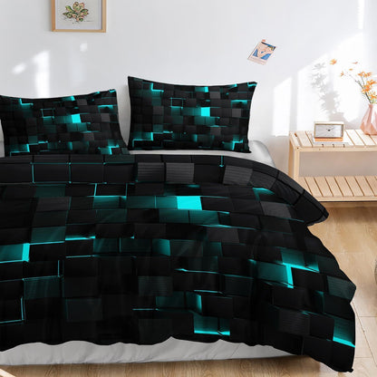 Würfel 3D Bettwäsche Set Schwarz Türkis 200x200 cm