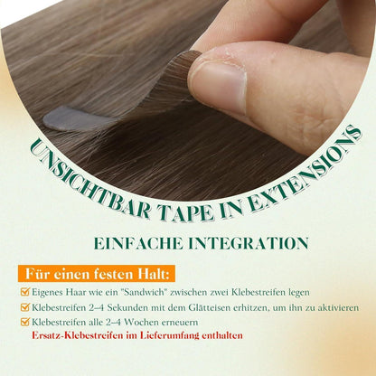 Echthaar Tape Extensions Braun Balayage Ombre 55cm