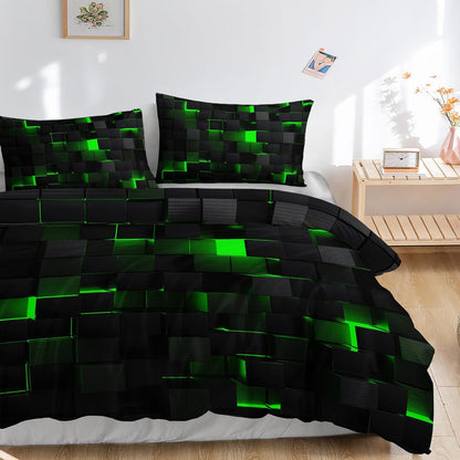 Würfel 3D Bettwäsche Set 200x200 cm Schwarz Grün