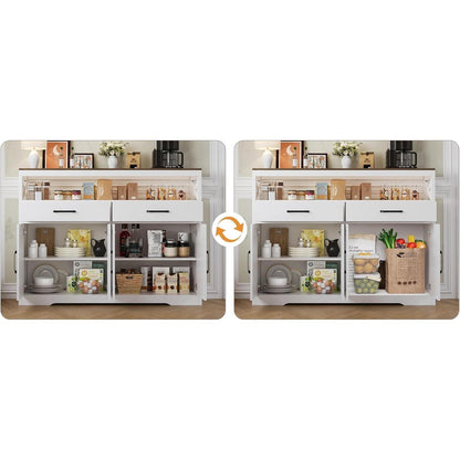 Weißes Sideboard mit 2 Schubladen & 4 Türen – Küchenschrank 140x40x105cm